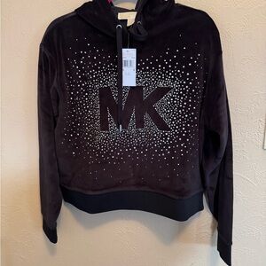 Michael Kors Black Velour Hoodie with Crystal Stud Detailing
